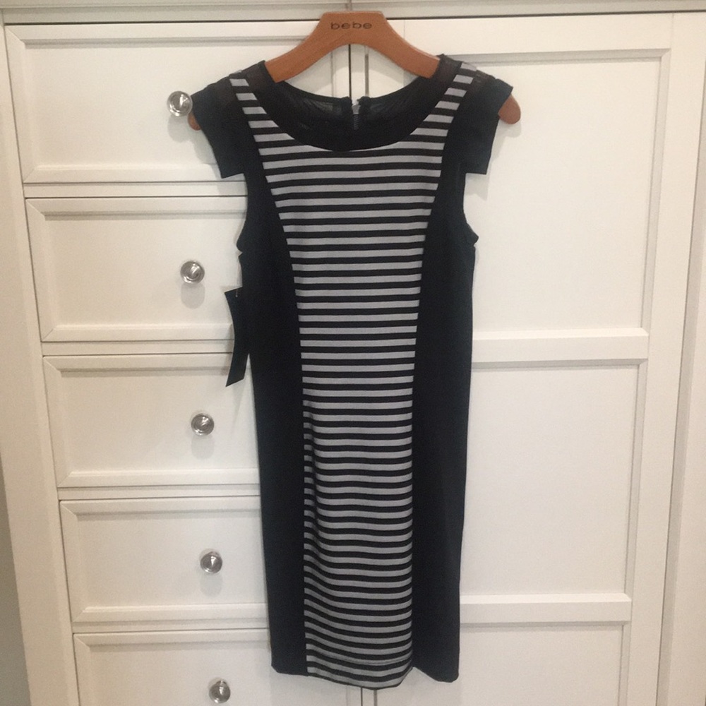 Bebe black and silver striped dress XS
